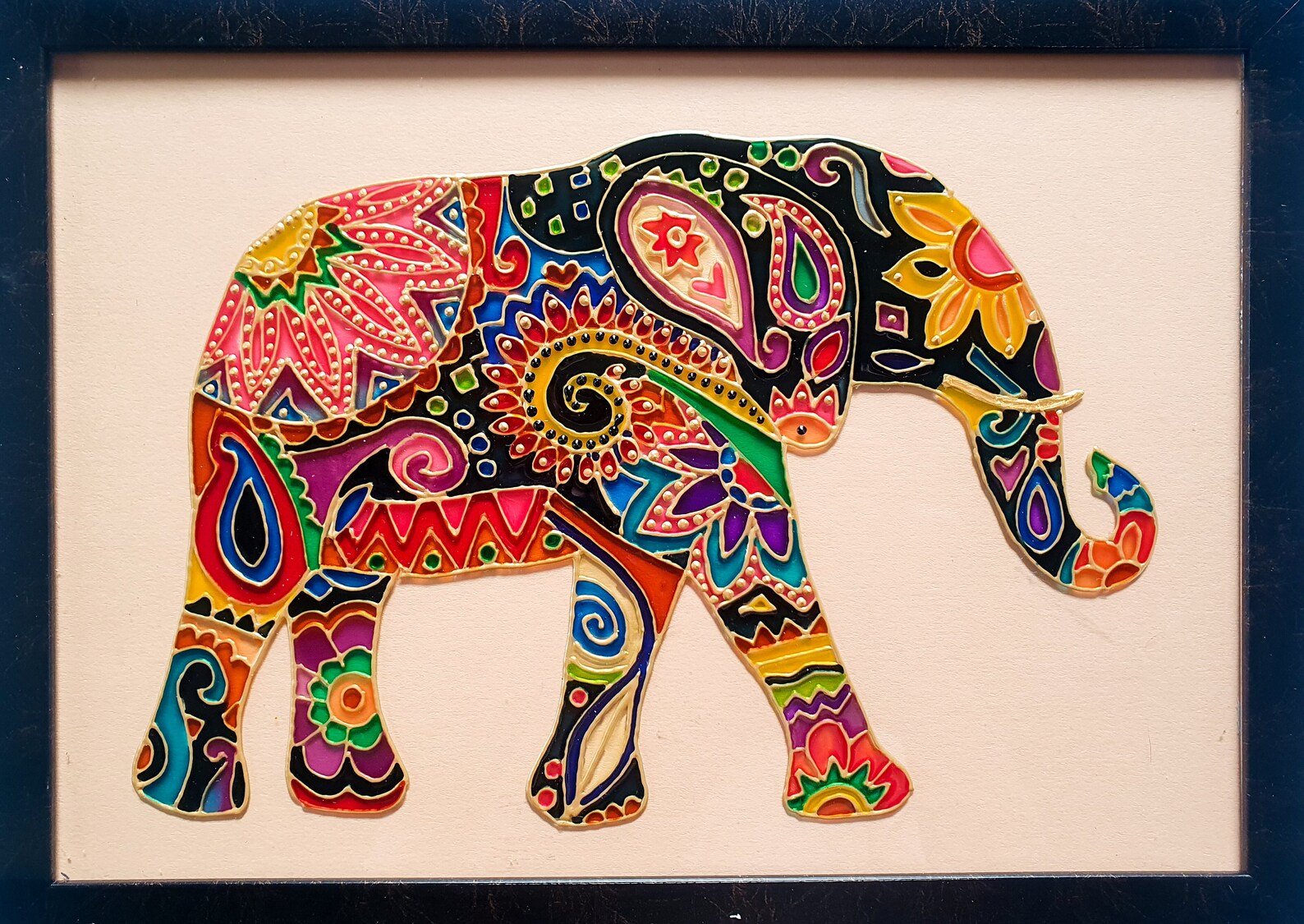 Elephant Indian stained glass painting Great idea for home Etsy