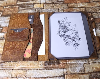 Kobo Libra 2 Made to order Embossed leather Case Kobo Elipsa 2E Yellowish Brown Pen storage Folio Organizer Cover Kobo Clara 2E 12AUKB01