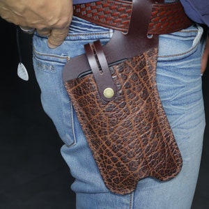 Fondina inclinata per smartphone con/custodia personalizzata in pelle per cellulare con passanti per cintura/custodia verticale personalizzata/custodia per telefono, pelle di bufalo #000