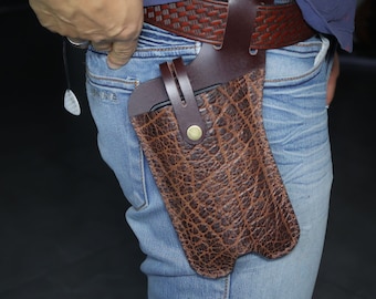 Custodia per smartphone inclinata con/custodia personalizzata in pelle per cellulare con passanti per cintura/custodia verticale personalizzata/custodia per telefono, pelle di bufalo #000