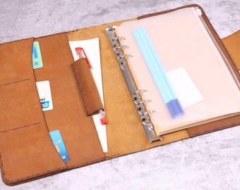 Personalized A5/A6 distressed leather organizer organiser agenda refillable travel journal binder, vintage leather diary planner,#HY6-2