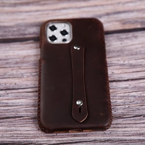 Custodia in vera pelle per iPhone 16e 15 Pro Max 15 Plus 14 Pro Max 14 Plus 13 Pro Max/12, custodia in pelle, copertura completa, vera pelle, supporto per mano, marrone