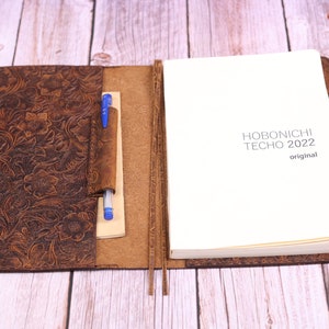 Hobonichi A5 / A6 Cousin Cover Hobonichi Techo Cousin Cover mit Buchspuren und Stift Loop - Braun - #HO-1