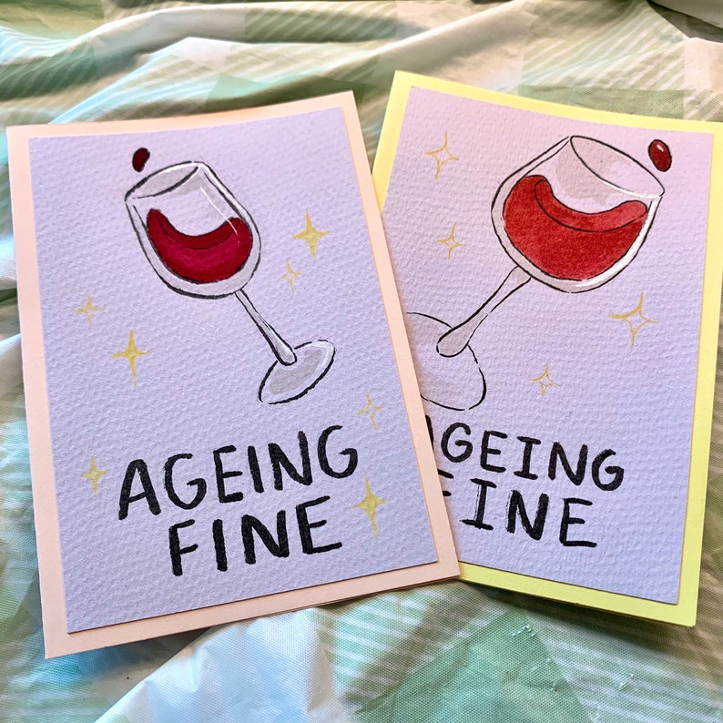 Handmade Wine Pun Cards Ageing Fine image 1