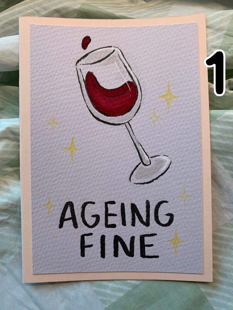 Handmade Wine Pun Cards Ageing Fine #1