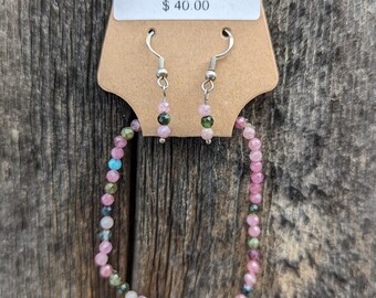 Watermelon Tourmaline bracelet + earrings (Heart Chakra Energy)