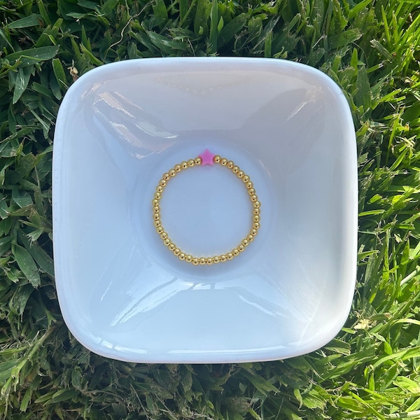 Pink Star Gold Bracelet | Preppy Bracelets, Handmade Jewelry, Beaded Bracelets, Cute Custom Gift