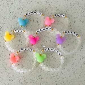 Mickey Mouse Glow in the Dark Personalized Bracelet, Personalized Beaded Name Bracelet, Glow in the Dark, Cute Custom Gift