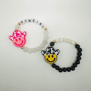 Cowboy & Cowgirl Silicone Beaded Bracelets, Personalized Bracelet, Howdy Beaded Bracelets, Beaded Named Bracelet, Cute Custom Gift