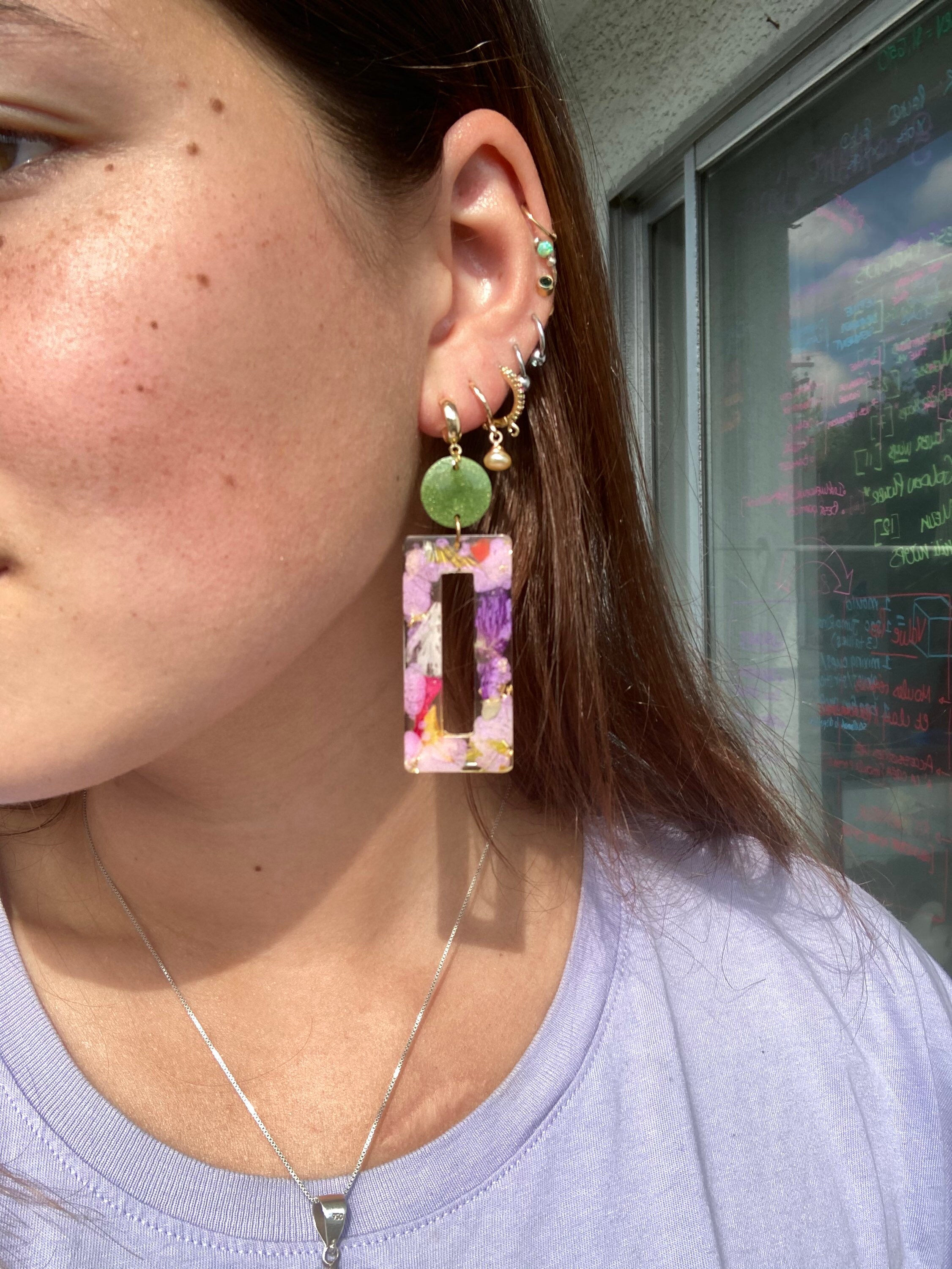 Aros rectangulares de resina de jardín de flores | Etsy