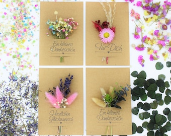 Flowercard - Geschenkkarte - Grußkarte - Mini-Trockenblumenstrauß - Straußkarte - Geburtstagskarte - Glückwunschkarte