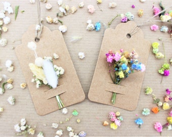 3er Set Mini-Hangtags - Geschenke Hangtags - Kraftpapier Hangtag - Trockenblumen Hangtag - Mini Trockenblumenstrauß - Geschenkdekoration