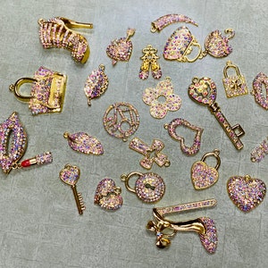 Light Purple Bling Charms, Gold Charms, Rhinestone Bling Charms, Wholesale Charms, Charm Vendor, Charm Bracelet, Bracelet Charms