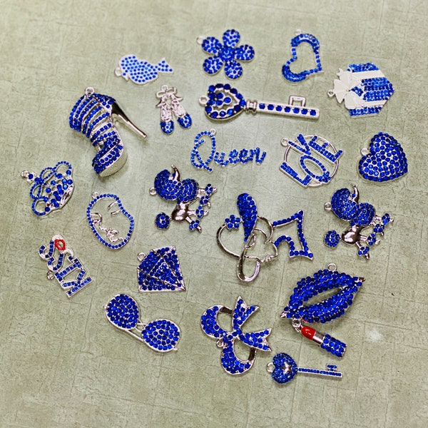 Blue Bling Charms, Silver Charms, Rhinestone Bling Charms, Wholesale Charms, Charm Vendor, Charm Bracelet, Bracelet Charms