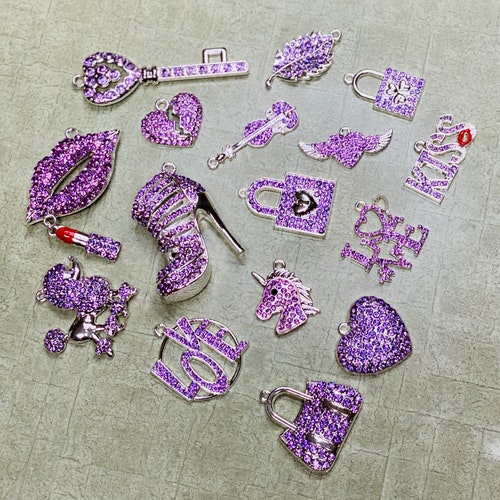 Purple Bling Charms Silver Charms Rhinestone Bling Charms Etsy
