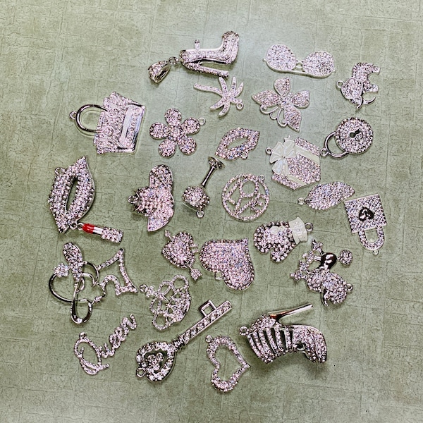 Clear Bling Charms, Silver Charms, Rhinestone Bling Charms, Wholesale Charms, Charm Vendor, Charm Bracelet, Bracelet Charms