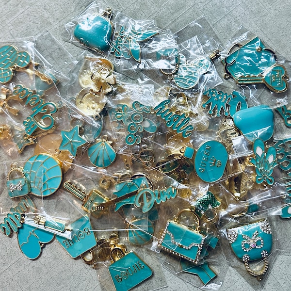 Teal Charms, Solid Color Charms, Teal and Gold Charms, Wholesale Charms, Charm Vendor, Charm Bracelet, Bracelet Charms