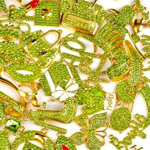 Green Bling Charms, Gold Charms, Rhinestone Bling Charms, Wholesale Charms, Charm Vendor, Charm Bracelet, Bracelet Charms