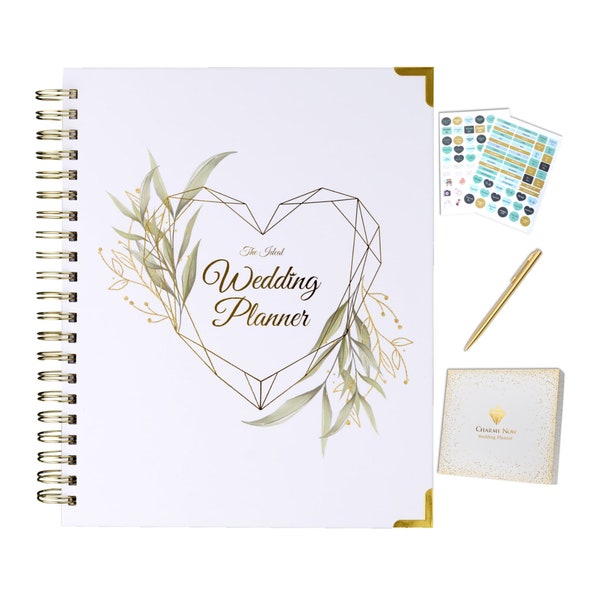 Wedding planner book / Gold wedding planner binder kit with stickers, pen & gift box/ 150 Pages / US letter