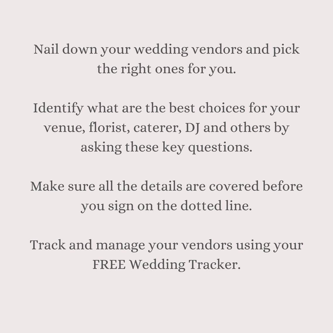 Printable Wedding Vendor Questionnaire With Online Tracker / Key ...