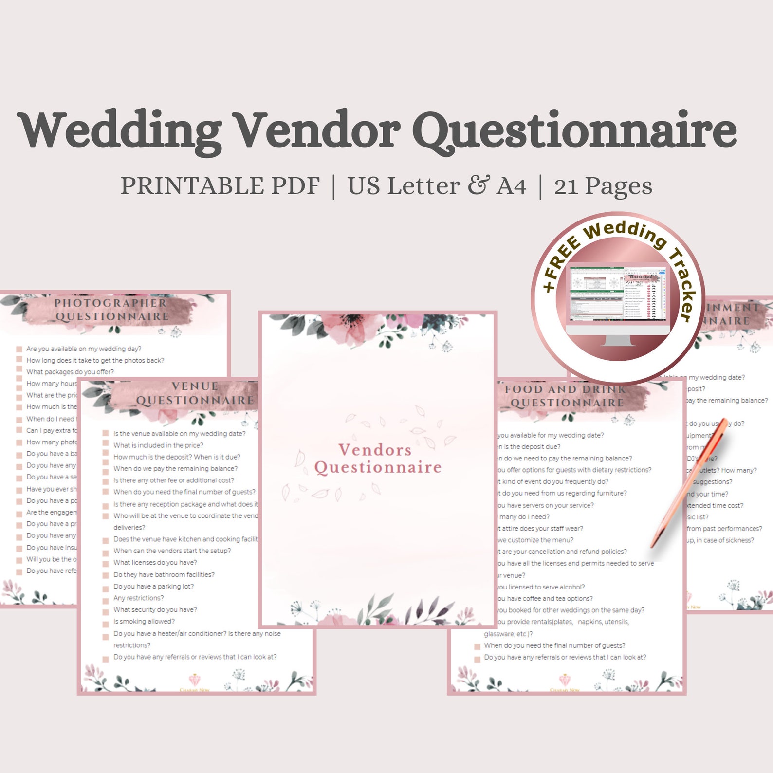 Printable Wedding Vendor Questionnaire With Online Tracker / Key ...