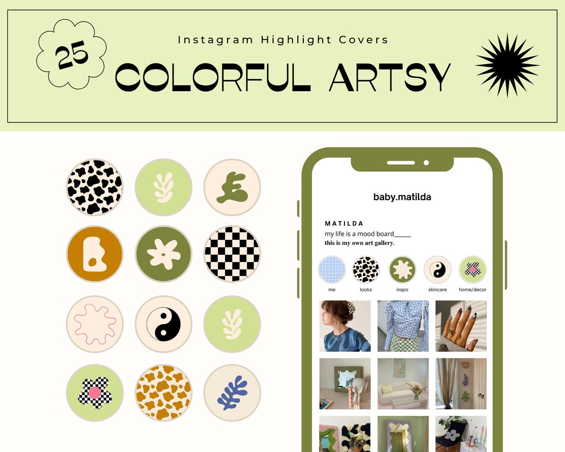 25 COLORFUL ARTSY Instagram Highlight Covers | Etsy
