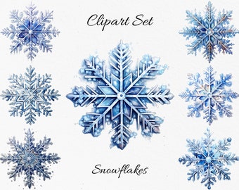 Snowflakes, Winter Watercolor Clipart Bundle - Digital Download, Scrapbook PNGs