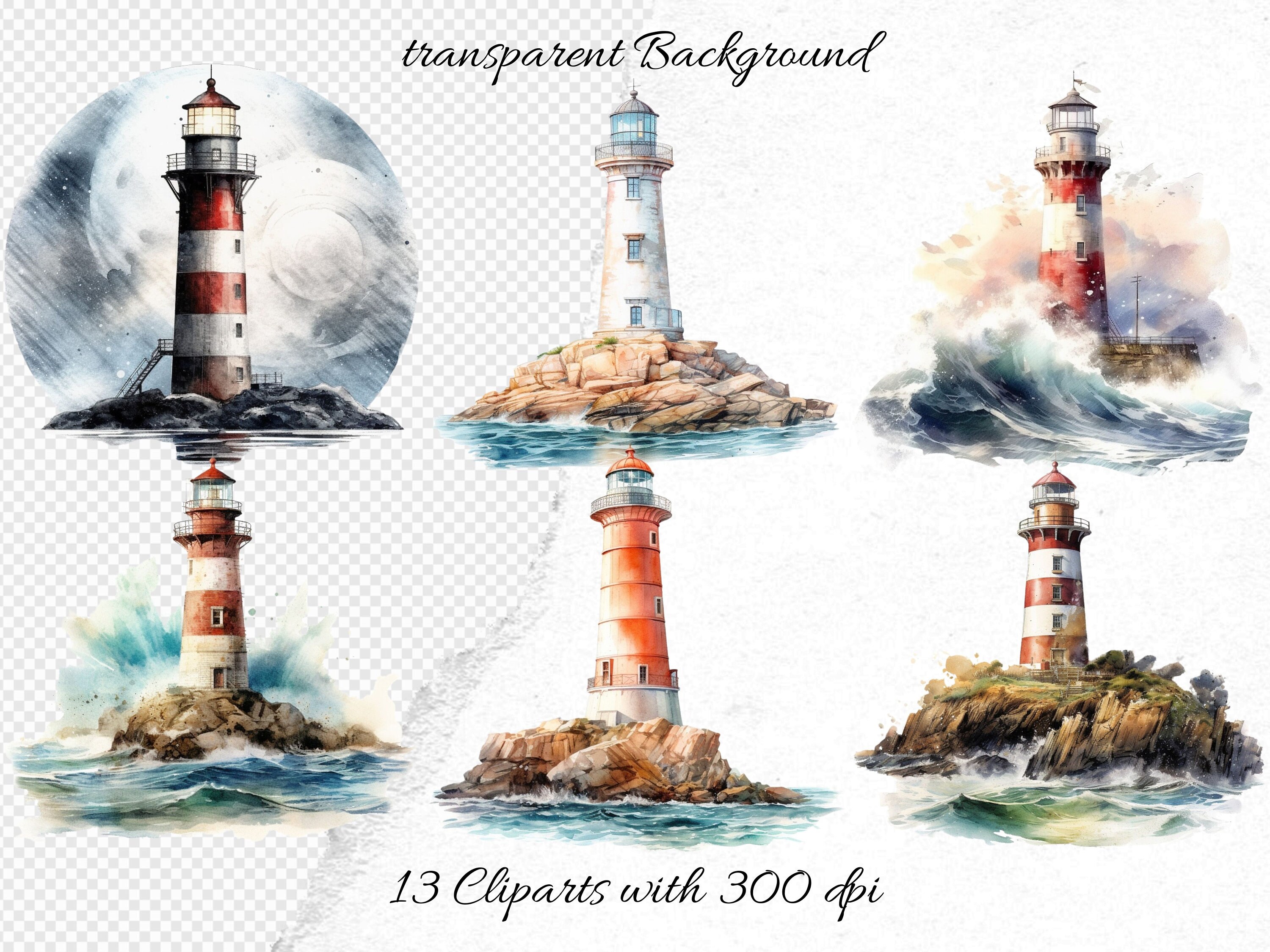 Lighthouses Watercolor Clipart Bundle Digital Download, Scrapbook Pngs ...
