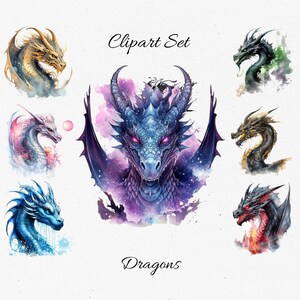 Dragons, Fantasy , Magic Watercolor Clipart Bundle  - Digital Download, Scrapbook PNGs