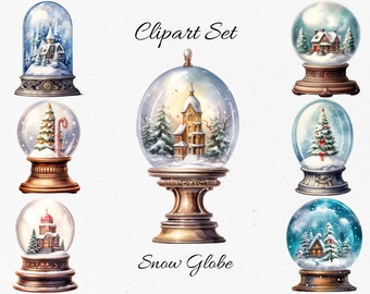 Snow Globes, Christmas Watercolor Clipart Bundle - Digital Download, Scrapbook PNGs