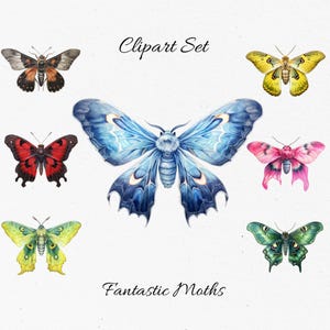 Fantastic Moths, Fatasy , Magic Watercolor Clipart Bundle  - Digital Download, Scrapbook PNGs
