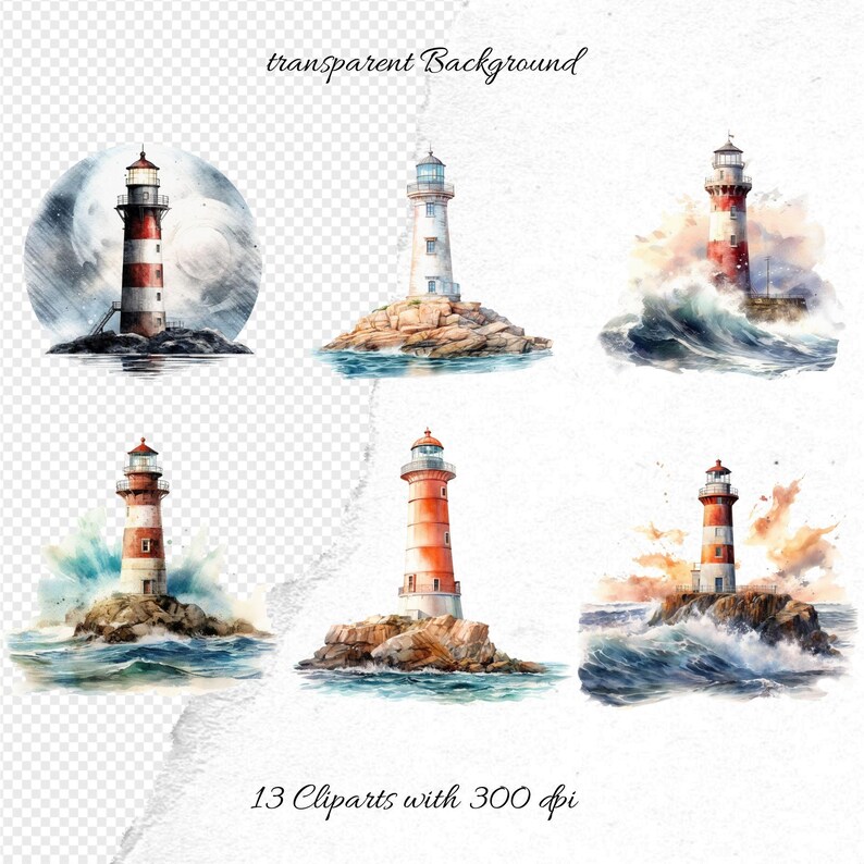 Lighthouses Watercolor Clipart Bundle - Digital Download, Scrapbook ...