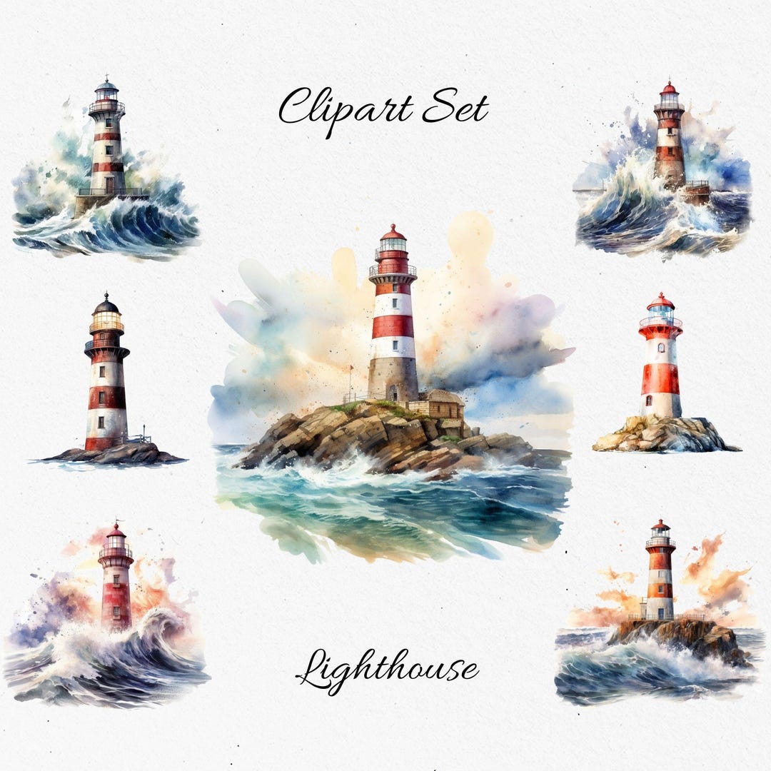 Lighthouses Watercolor Clipart Bundle - Digital Download, Scrapbook ...