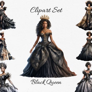 Black Queens Aquarelle Clipart Bundle - Téléchargement numérique, Scrapbook PNGs