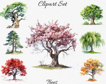 Trees, Forest, Nature Watercolor Clipart Bundle - Digital Download, Scrapbook PNGs