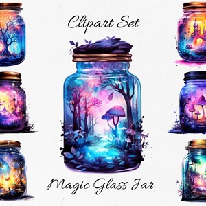 Magic Glass Jars, Fantasy , Magic Watercolor Clipart Bundle - Digital Download, Scrapbook PNGs