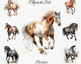 Horses, running Watercolor Clipart Bundle - Digital Download, Scrapbook PNGs