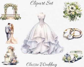 Wedding , Bride , Marriage Watercolor Clipart Bundle - Digital Download, Scrapbook PNGs
