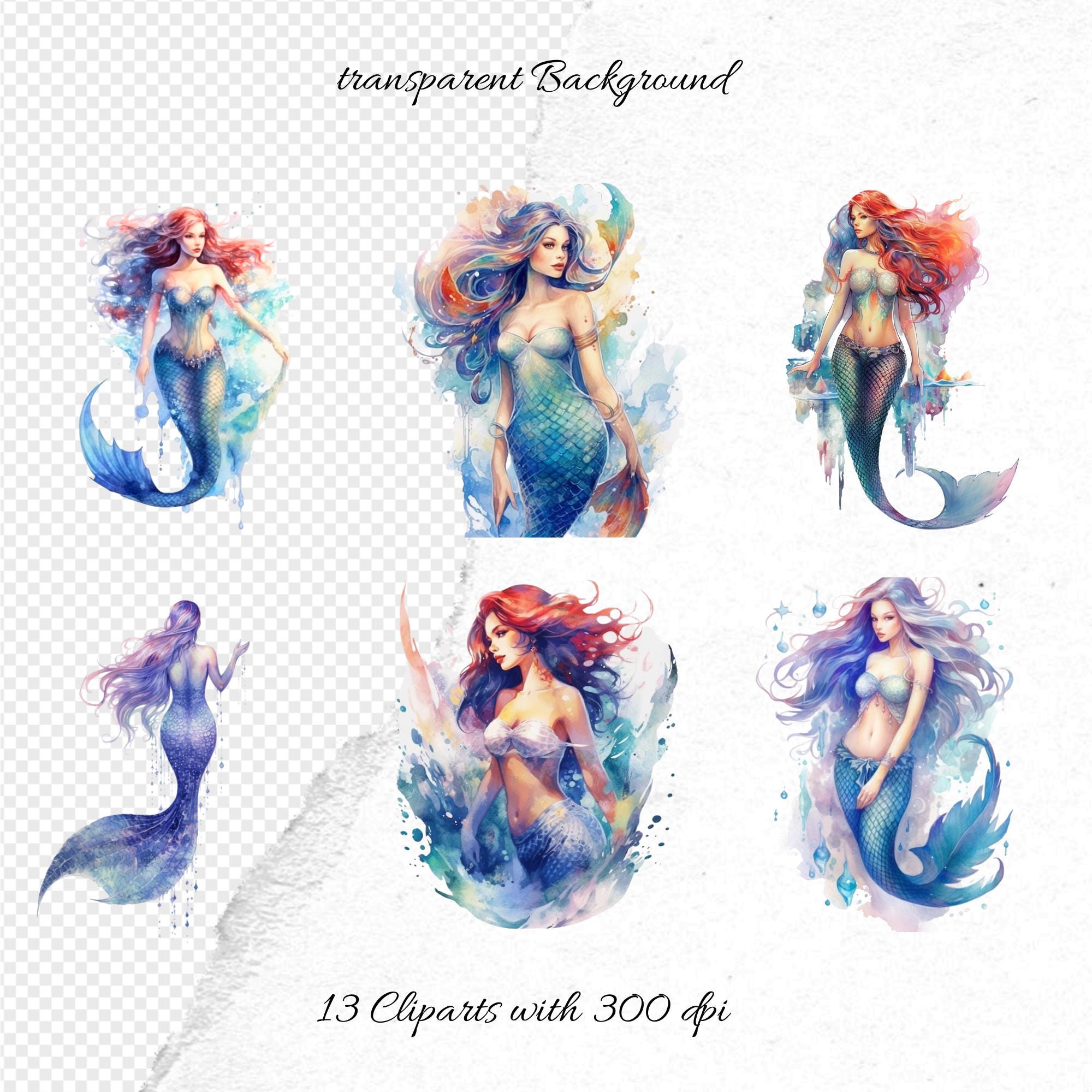 Mermaid Watercolor Clipart Bundle - Digital Download, Scrapbook Pngs - Etsy
