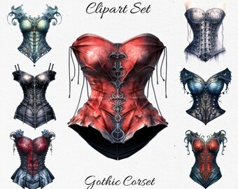 Gothic Corset Watercolor Clipart Bundle - Digital Download, Scrapbook PNGs