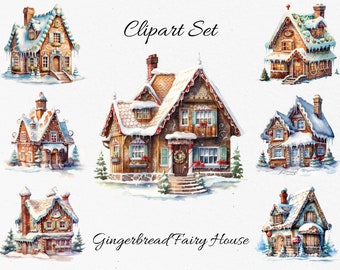 Fairy House Gingerbread Watercolor Clipart Bundle - Digital Download, Scrapbook PNGs