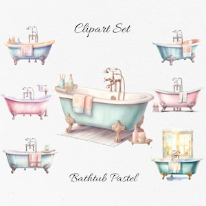 Bathtub, Vintage Watercolor Clipart Bundle - Digital Download, Scrapbook PNGs