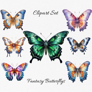 Butterflys, Fantasy Watercolor Clipart Bundle  - Digital Download, Scrapbook PNGs