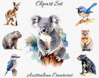 Australian Creatures , Wildlife, Animals Watercolor Clipart Bundle - Digital Download, Scrapbook PNGs