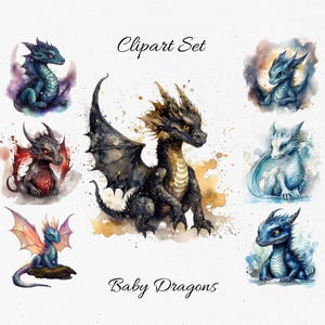 Baby Dragons, Fantasy , Dragon Watercolor Clipart Bundle  - Digital Download, Scrapbook PNGs