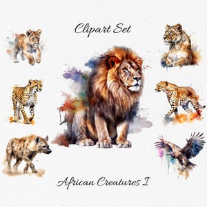 African Creatures, Wildlife, Safari Animals  Watercolor Clipart Bundle  - Digital Download, Scrapbook PNGs