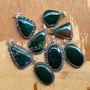 Bloodstone Pendant, Bloodstone Gemstone Pendant, Minimalist Pendants, 925 Sterling Silver Pelted, Wholesale Bloodstone Pendant Lot