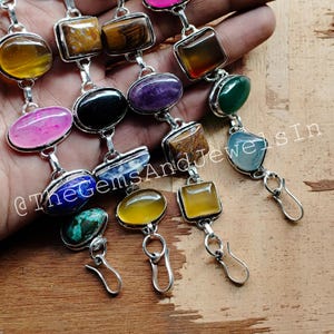 Handmade Mix Gemstone Bracelet, Silver Plated, Adjustable