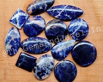 Natural Sodalite Cabochon Lot, Loose Gemstone Jewelry Making Stone