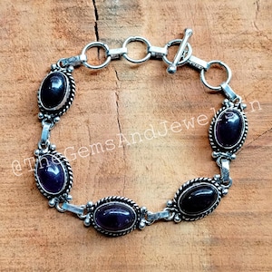 Amethyst Bracelet, 925 Straling Silver Plated Bracelet, Natural Amethyst Gemstone Bracelet, Amethyst Adjustable Bracelet, Gift for Her